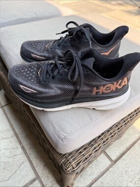 Hoka Black and Rose Gold Women's Athletic Running Shoes